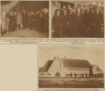 870857 Collage van 3 foto's betreffende de officiële opening van de lagere school op het Maasplein te Utrecht.